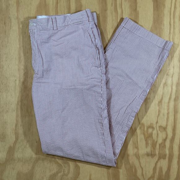 Brooks Brothers Clark Fit Mens 36x32 Cotton Seersucker Pants Red & White Stripe - Picture 1 of 11